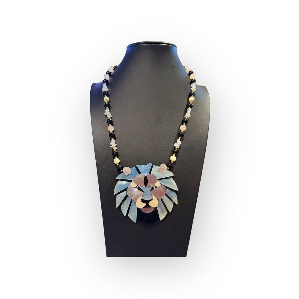 Lee Sands Lion Mother of Pearl Inlay Statement Necklace - Picture 2 of 4